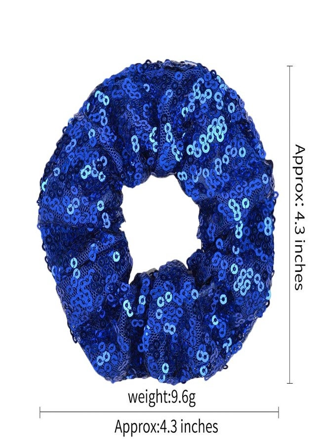 Jeffan 12 Pcs Sequin Hair Scrunchies Hair Bobbles Metallic Elastics Ponytail Holders Hair Wrist Ties Bands Cloth Scrunchies for Show Gym Dance Party Club Girl Women (Blue) - Image 2